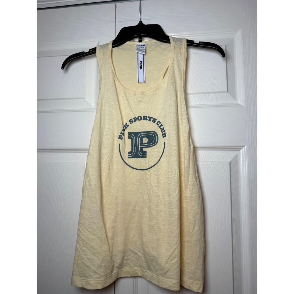 Pink Victoria's Secret Sports Club Tank Top Pale Yellow Slub Knit XXL